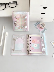 Cartoon Bear Transparent M5 Binder Set, Portable Binder Set, DIY Binder Set, Includes Stamps, Cute Stickers, Sticker Book Replacement Pages, Diary, Sticker Book, Notebook, Stamp Book, Scrapbook, Book, Stamp Book, Manual, Replaceable Transparent Inner Pages, K-Pop Photo Album, Made Of High Transparency PP Material - Multicolor - View 4