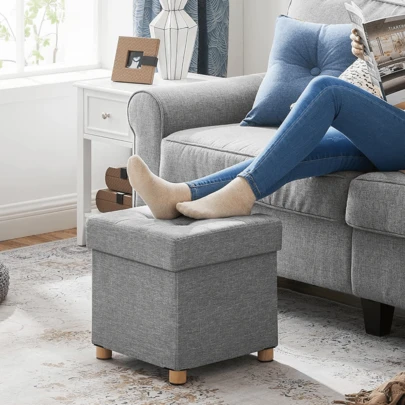 Small Space Storage Footstool – Foldable Ottoman For Hallway Shoes/Umbrellas| Compact Seating For UK Flats, Dorms & Small Living Rooms