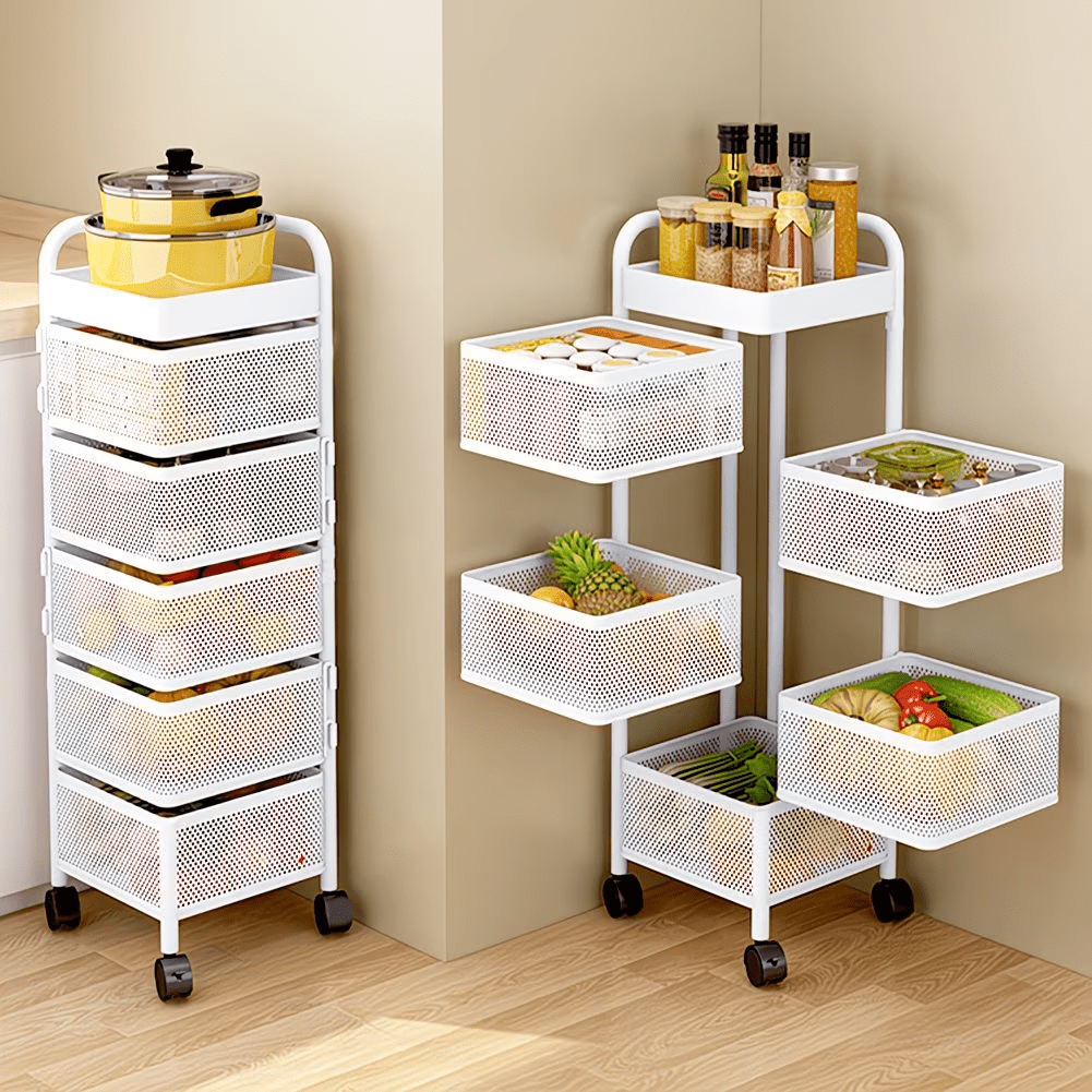 Portable Rotating Storage Rack With Wheels, Available In Two Colors / Smooth Rotation For Easy Access / Silent Rolling, Non-Disturbing / For Bedroom Makeup / Study Stationery / Balcony Plants / Rotating Storage Shelf / Silent Mobile Rack / Bedroom