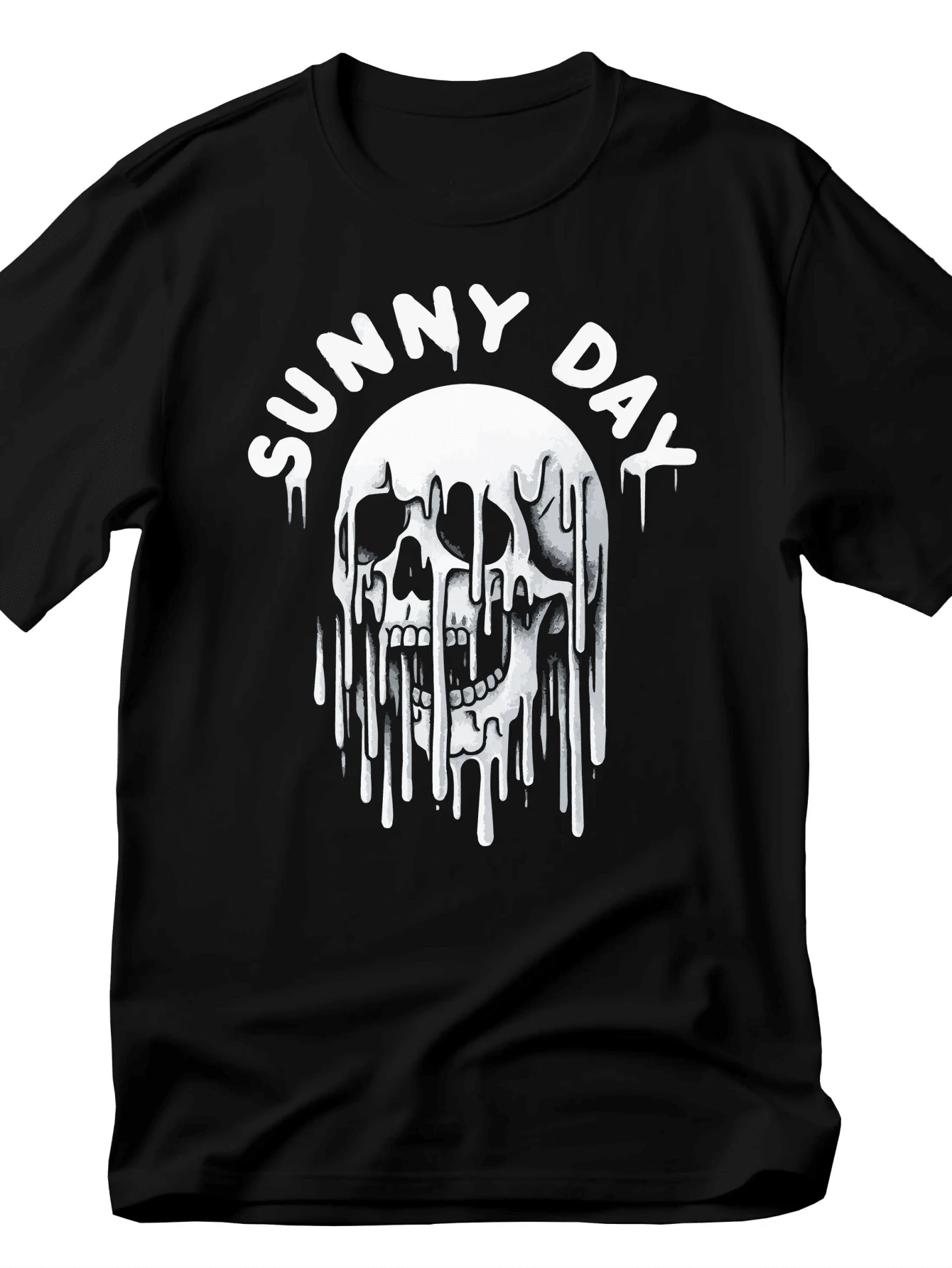 Cotton Sunny Skeleton Halloween Printed Short Sleeve Soft Comfortable Breathable Street Hip Hop Daily Sports - 黑色1 - 查看 1