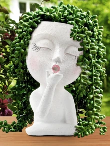 中号人脸花盆，独特的接吻人脸花盆，适合室内外植物，树脂人脸花盆带排水孔，可爱接吻花盆（白色） - 彩色 - 查看 2