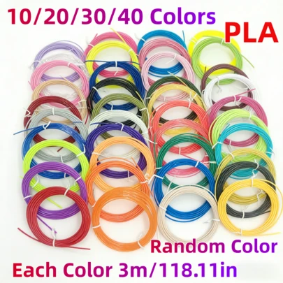 10/20/30/40色3D打印笔PLA耗材，3D打印长线材，每色3米/118.11英寸，总长度30/60/90/120米，直径1.75毫米，兼容3D打印机和3D打印笔，是随机色彩艺术创作、DIY手工和趣味设计的完美礼物，打印流畅的PLA笔耗材