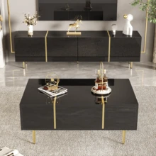 High Brightness TV Unit With Tea Table, With 4 Doors, Modern And Minimalist Style, Black, White. - Black - View 1