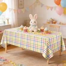 1/3件装 春季复活节水牛格纹桌布装饰 137x274厘米 塑料水彩粉色蓝色黄色柔和色调餐桌罩 室内外春季生日复活节派对用品 - 彩色 - 查看 2