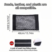 1 Set Of Car Trunk Organizer Netting + 2 Securing Straps, 3 Pieces In Total | Black Durable Elastic Mesh Fabric With Hook And Loop, Universal Car Storage Organizer Bag - Car Trunk Storage Net - View 3