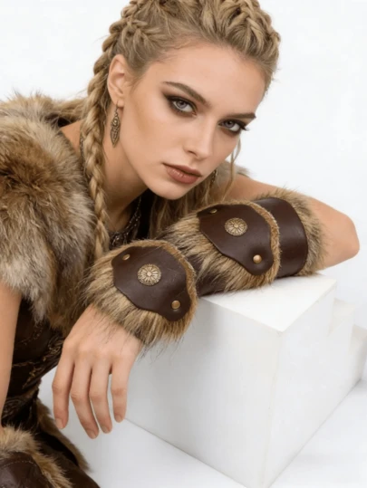 1 Stück mittelalterliches Retro-PU-Leder Armband, Wikinger Krieger COS Accessoire, Renaissance Stil Cosplay Requisite