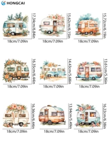 9pcs Camper Van Heat Transfer Vinyl Decals For DIY T-Shirt, Clothing, T-Shirt, Mask, Jeans, Backpack, Hat, Pillow, Personalized Style, Washable Heat Press Stickers - Campervan Heat Transfer Pattern - 9pcs - View 3