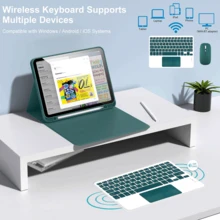 Keyboard Case With Detachable Rechargeable Bluetooth Keyboard (280mAh) And Touchpad For Samsung Galaxy Tab / IPad / Redmi IPad SE, Includes Pen Slot (Dark Green) - Dark Green - View 4