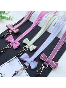 1 件条纹蝴蝶结手机挂绳，女士钥匙挂绳，身份证挂绳，徽章挂绳，舒适项链设计，学校用品，返校 - 彩色 - 查看 4