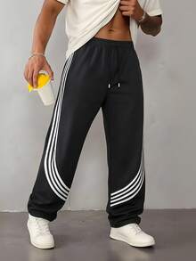Spring/Summer Casual Colorblock Striped Men's Pants, Daily Wear & Street Fashion - Black - View 3