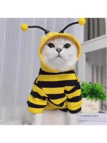 1pc Pet Hoodie, Cute Bee Design, Funny Transformation Sweatshirt For Small Cats & Dogs, Autumn/Winter Pet Clothing With Hood To Prevent Shedding - Yellow - View 3