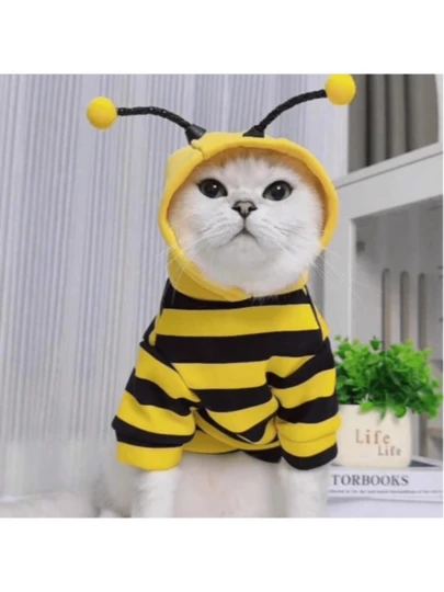 1 pieza Sudadera con capucha para mascotas, diseño lindo de abeja, sudadera divertida de transformación para gatos y perros pequeños, ropa de otoño/invierno para mascotas con capucha para prevenir el desprendimiento del pelo