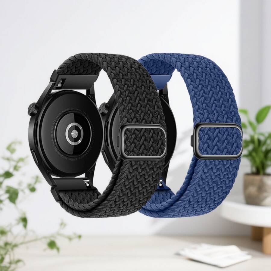 2条18mm/20mm/22mm快拆尼龙表带，兼容三星Galaxy Watch 7/4/5/6 40mm/44mm/6 Classic 43mm/47mm/Active 2/Gear S3 Classic；弹性尼龙表带，适用于华为Watch GT5/GT4 41mm/46mm/GT2/GT 3 42mm/46mm/Watch 4 Pro/GT 5 Pro；可调节弹性尼龙腕带，兼容 49mm/46mm/45mm/44mm/42mm/41mm/40mm/38mm系列Ultra3/2/1系列11/10/9/8/7/6/5/4/3/2/1/SE，男女通用 - 滑扣 黑+冷藍 - 查看 1