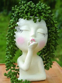 中号人脸花盆，独特的接吻人脸花盆，适合室内外植物，树脂人脸花盆带排水孔，可爱接吻花盆（白色） - 彩色 - 查看 3
