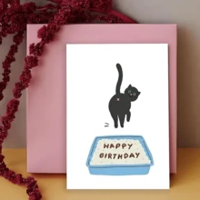 1 pieza Tarjeta de cumpleaños humorística con diseño de gato negro y pastel, con un mensaje divertido que dice "Oh, tu pastel también se cayó" - Ideal para hombres, mujeres, familia y amigos, lo que la convierte en perfecta para Navidad, aniversarios y cumpleaños. Tarjeta de cumpleaños única y divertida con caja de arena para gatos | Perfecta para cualquiera, colegas, familia y amigos - Regalo de papelería - Talla única - Ver 11