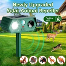 SOKANY 1 pièce Répulsif animal extérieur, répulsif ultrasonique, répulsif contre les nuisibles et les rongeurs avec lumière clignotante LED et détecteur de mouvement - Technologie solaire, batterie 1200 mAh, alimenté par énergie solaire, convient pour le contrôle des nuisibles dans la cour et la ferme, la gestion des nuisibles dans la cour, la dissuasion des cerfs, des ratons laveurs, des écureuils, des lapins, des renards et des ours dans la cour extérieure - Multicolore - Voir 2