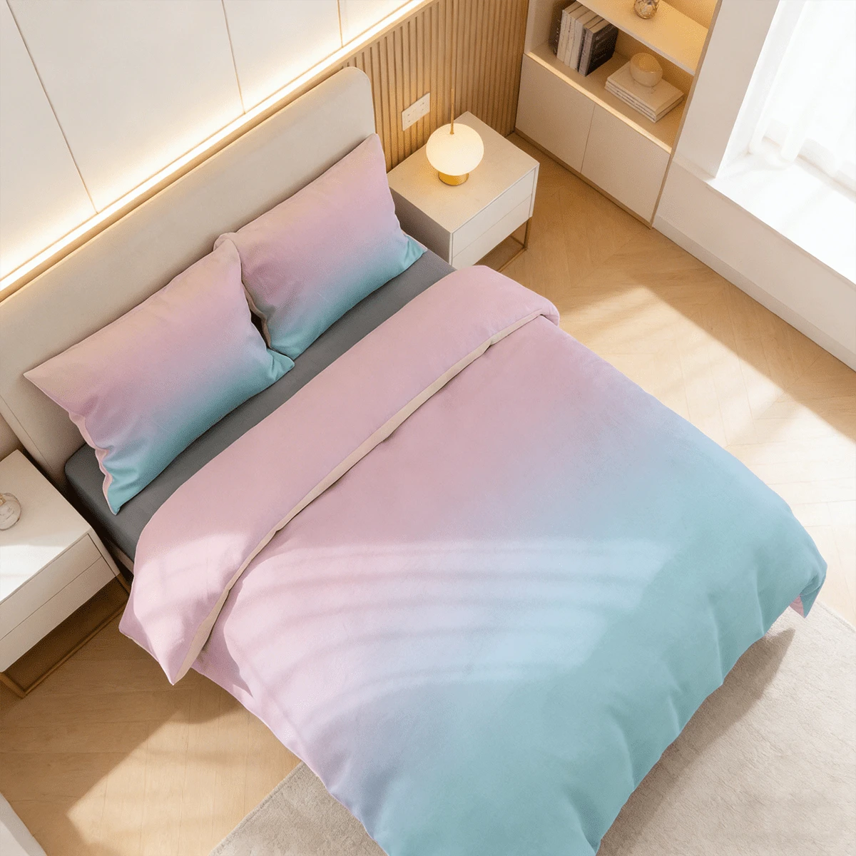 2/3 Piezas Juego de Ropa de Cama de Color Degradado, Tamaños Twin/Full/Queen/King, 1 Edredón con 1/2 Fundas de Almohada, Sin Edredón/Edredón Interior y Sin Relleno, Para Todas las Estaciones, Suave y Duradero, Lavable a Máquina, Decoración de Dormitorio, Regalo para Ocasiones Especiales - Rosa - Ver 1