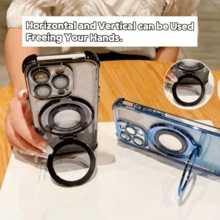 奢华防震粉色保护手机壳 - 全新磁吸支架，兼容 16、15、14、13、12、11 Pro Max，晶莹剔透，防震防摔 - 磁吸式手机壳 - 适用于多种型号 - 粉色 - 查看 7