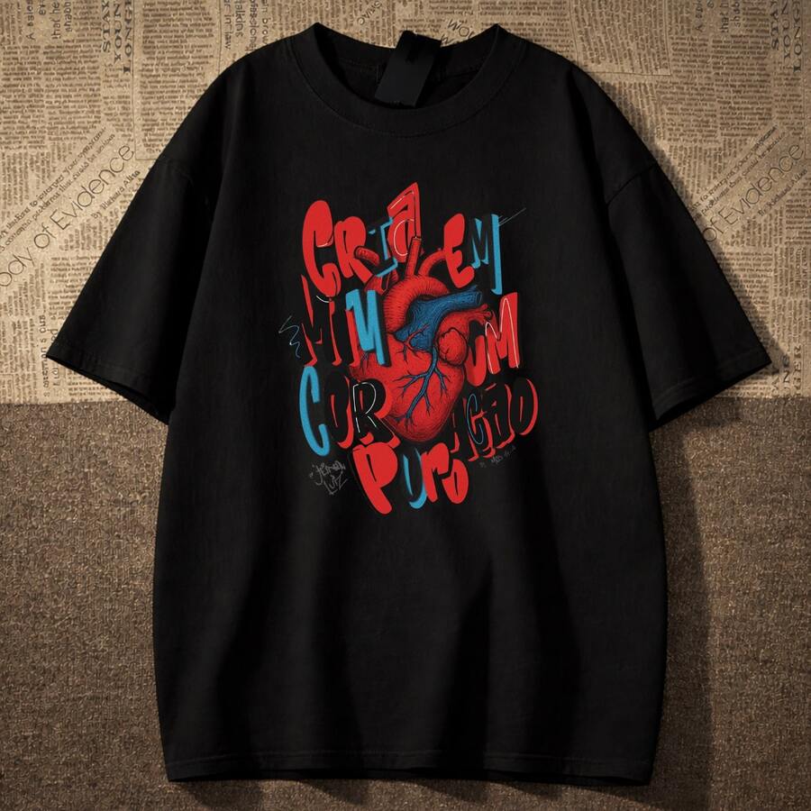 Men's T-Shirt "Create In Me Heart" Unisex Christian 100% Cotton New Release - 黑色 - 查看 1