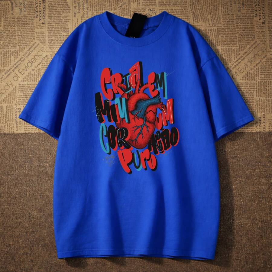 Camiseta Masculina Cria em mim Coração Unissex Cristão 100% Algodão Lançamento - Azul Royal - Visão 1