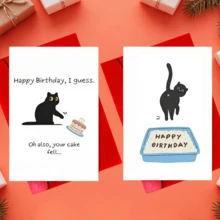 1 pieza Tarjeta de cumpleaños humorística con diseño de gato negro y pastel, con un mensaje divertido que dice "Oh, tu pastel también se cayó" - Ideal para hombres, mujeres, familia y amigos, lo que la convierte en perfecta para Navidad, aniversarios y cumpleaños. Tarjeta de cumpleaños única y divertida con caja de arena para gatos | Perfecta para cualquiera, colegas, familia y amigos - Regalo de papelería - Talla única - Ver 2