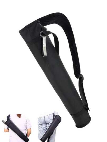 黑色箭筒包 - 长管设计，可调节肩带，单肩背带比赛箭筒，户外多功能战术箭筒，耐用帆布弓箭收纳袋，适用于狩猎、射箭练习，并为射箭和靶场练习提供背部支撑