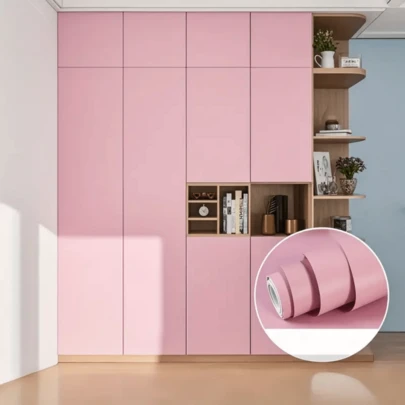 1 Roll Pink Self-Adhesive Wallpaper, DIY Waterproof & Washable, For Kitchen, Cabinets, Tables, Chairs, Room Decor, Renovation, Self-Adhesive Wall Paper, Wall Sticker, Home Decoration