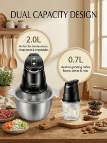 SOKANY 7020 电动绞肉机，可切碎蔬菜、压碎大蒜、制作蒜蓉，2升大容量，400瓦大功率快速搅拌，304不锈钢刀片，适用于蔬菜、洋葱、大蒜、水果、坚果、沙拉和面团搅拌，适合家庭使用，厨房电器 - 美規A型插(110-127V) - 查看 7