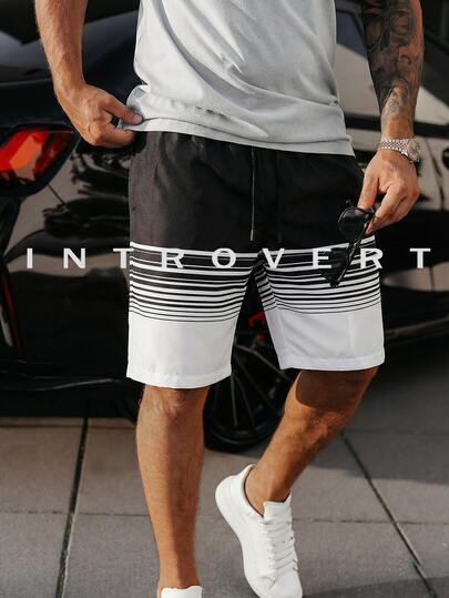 Men's Striped Personalized Contrasting Color Summer New Shorts, Training Casual Daily Five Quarter Pants