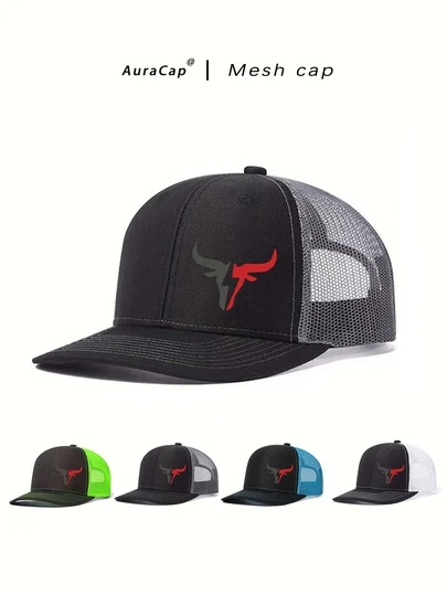 1顶时尚公牛印花棒球帽，春夏户外休闲透气网眼可调节男女通用运动礼品