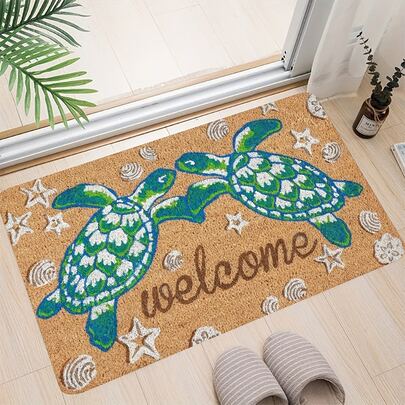 1件装海龟图案迎宾垫 - 海岸沙滩主题装饰，适用于浴室、厨房、客厅和卧室，可水洗厨房地垫 | 海岸风装饰 | 可水洗垫、门垫、小地毯、迎宾垫、地毯、地垫、户外门垫、厨房地毯、家居装饰，适合派对装饰，提升家居格调
