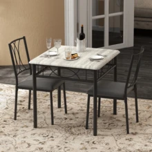 Esszimmertisch-Set für 2 Personen, quadratischer Esstisch und PU-gepolsterte Stühle, Küchen- und Esszimmer-Set für 2, 3-teiliges Esszimmertisch-Set für kleine Apartments - Grau - Übersicht 3