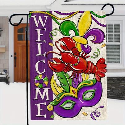 1 قطعة، علم حديقة ترحيبي لمهرجان مارد جراس بمقاس 30.48 * 45.72 سم، وجهين، صغير للخارج، علم الحصير الجديد أورليانز كرافيش قناع زهرة الأيرس كرنفال
