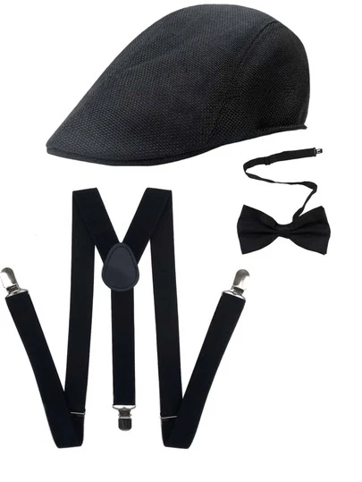 1920s Men's Costume Accessories Set, Vintage Style Men's Outfit Including Hat, Y-Back Belt, Bow Tie, Suitable For Matching And Daily Use