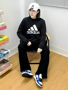 Sudadera de manga larga con cuello redondo y logotipo estampado de adidas para hombre - Negro - Ver 6
