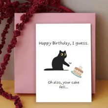 1 pieza Tarjeta de cumpleaños humorística con diseño de gato negro y pastel, con un mensaje divertido que dice "Oh, tu pastel también se cayó" - Ideal para hombres, mujeres, familia y amigos, lo que la convierte en perfecta para Navidad, aniversarios y cumpleaños. Tarjeta de cumpleaños única y divertida con caja de arena para gatos | Perfecta para cualquiera, colegas, familia y amigos - Regalo de papelería - Talla única - Ver 4