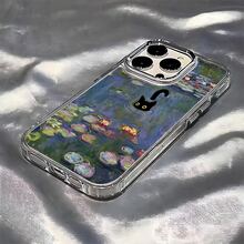 Un dibujo humorístico de un gato negro en un estanque de nenúfares. Dise?o de impresión,Protector Transparente de Alta Calidad para Celular - Funda Anti-Caídas de TPU para Multi-Modelos (OPPO, Redmi, , ) - Ideal para San Valentín y Halloween - transparente - Ver 2