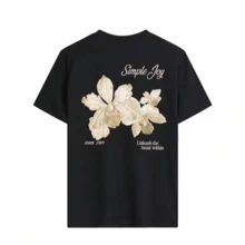 Women's 100% Cotton Floral T-Shirt, Simple Day Casual Summer X Back To School - 黑色 - 查看 6
