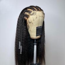 1 pz. Parrucca frontale in pizzo morbido lungo 26 pollici, 180 densità, riccia crespa nera, profonda 13*4*1, per donne con capelli sintetici pre-pizzicati, per uso quotidiano - nero - Visualizzare 2