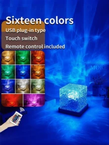 1个圆形投影灯，夜灯，水晶台灯，带旋转水波动态效果、火焰氛围灯，USB供电，7/16种颜色可选，带遥控器，RGB卧室夜灯，旋转水波设计，适用于房间、卧室、走廊、客厅、卧室装饰、房间装饰 - 彩色 - 查看 17