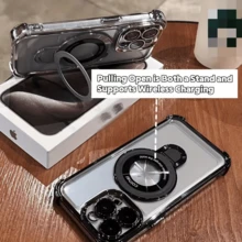 奢华防震粉色保护手机壳 - 全新磁吸支架，兼容 16、15、14、13、12、11 Pro Max，晶莹剔透，防震防摔 - 磁吸式手机壳 - 适用于多种型号 - 粉色 - 查看 5