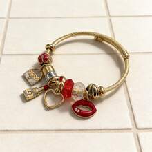 1件熊猫DIY时尚百搭心形口红不锈钢可调节手链送给闺蜜的礼物 - 金色 - 查看 3