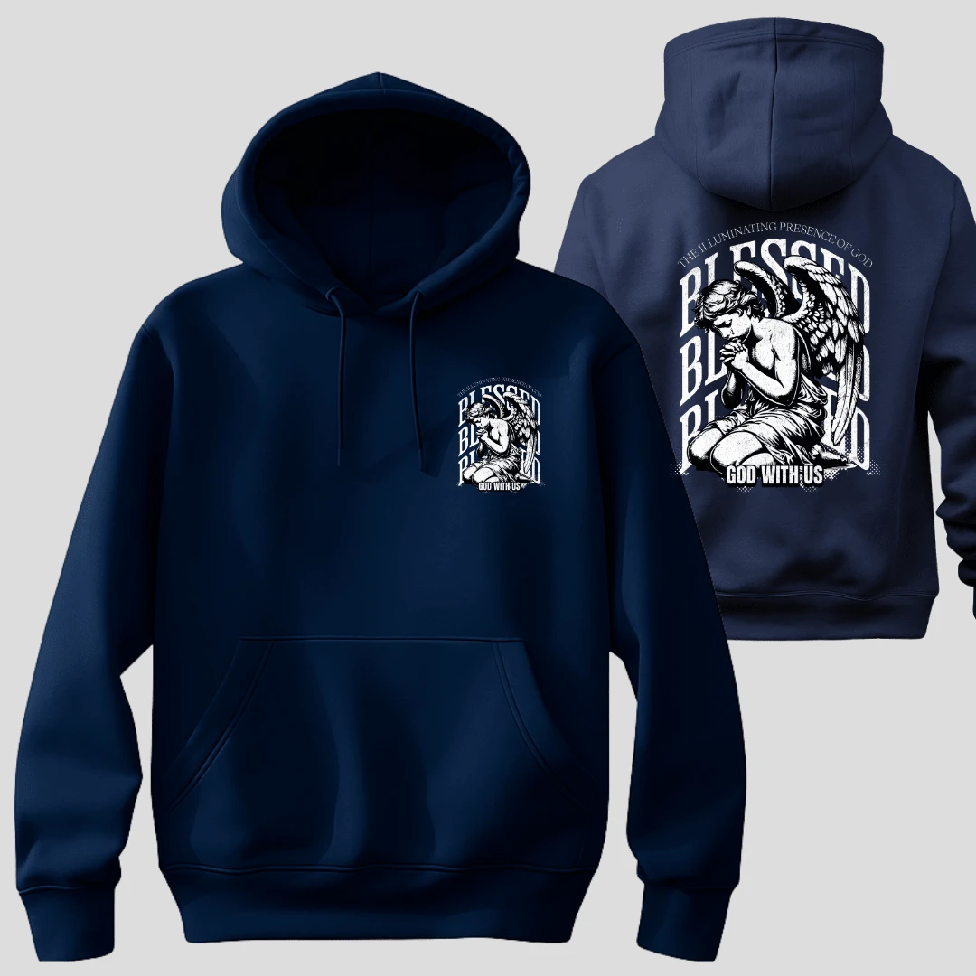 Men's Basic  Sweatshirt With "Blesed" Print Front And Back S To G3 Plus Size – Streetwear Style - Navy Blue - View 1