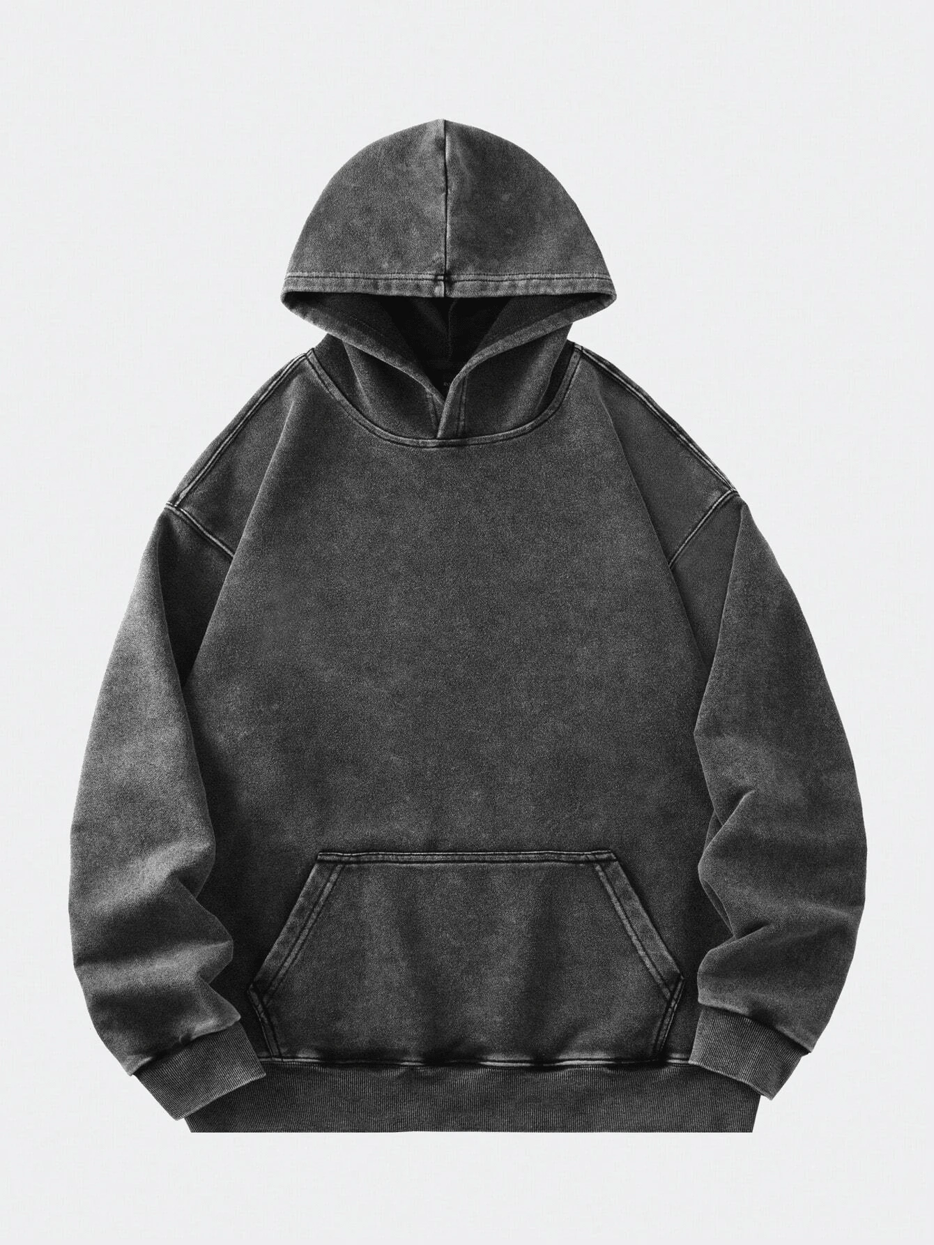All Cotton Wash Old Textured Vintage Hoodie Men's Cotton Pickling Hoodie Loose Basic Casual Street Jumper With Pockets - 黑色 - 查看 1