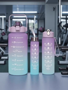 3件套哑光大容量吸管保温杯，耐热成人便携水壶，男士运动水壶 - 藍黃色 - 查看 4