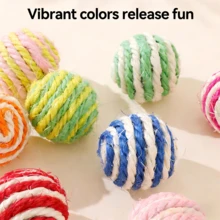 Sisal Scratching Cat Ball With Bell, Interactive Self-Play Teaser Toy For Cats & Kittens - Random Color - View 4