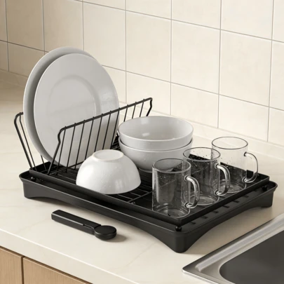 1 Stück Tischgeschirrspüler für die Küche, inklusive Geschirrspüler, Abtropfgestell und abnehmbarem Spülbecken, Schwarz