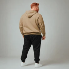 Men's Plus Size Fleece Set: Kangaroo Hoodie With Pocket, Various Colors + Jogger Pants With Pocket And Elastic Waistband - 卡其色 - 查看 2