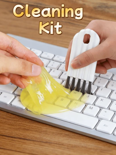 Multi-Functional Computer Cleaning Set: Soft Bristle Keyboard Cleaning Brush And Crevice Cleaning Gel Set, Crevice Duster And Key Cleaning Brush, Cover Cleaning Brush, Curved Handle To Clean Deep And Shallow Keyboard Crevices, Bottle Brush, Crevice Cleaning Gel, Desktop Cleaning Set, Multi-Purpose Brush, Suitable For Back To School, Room Decor, Home Decor, Decorations And Mini Household Items