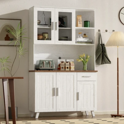 Side Cabinet, White Wooden Storage Cabinet, Dimensions 114 X 40 X 190 Cm, For Living Room And Dining Room